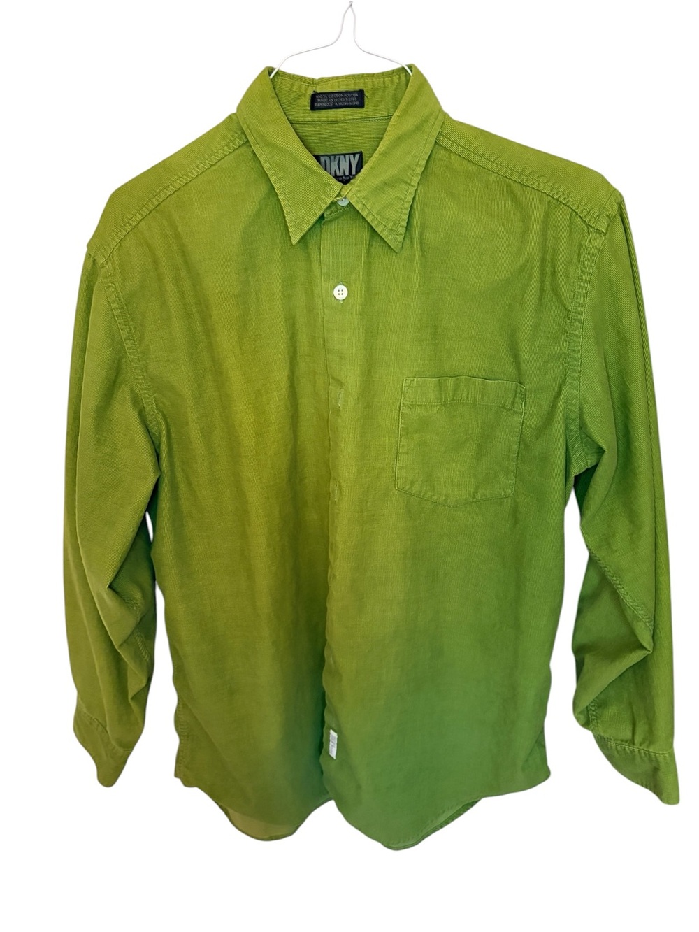 DKNY Men’s Lime Green Casual Button-Down Corduroy Shirt